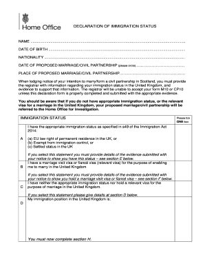 Declaration of Immigration Status for Marriage in Scotland