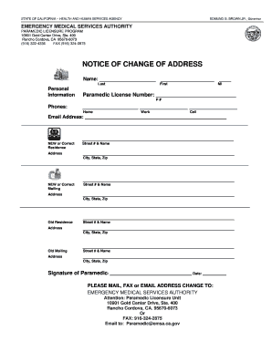 California Paramedic License Address Change Form