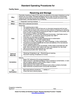Food Receiving and Storage Standard Operating Procedure