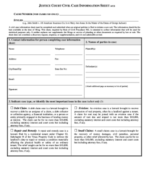 Texas Justice Court Civil Case Information Sheet
