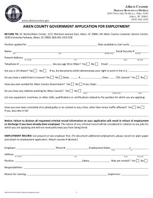 Aiken County Government Application for Employment