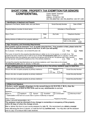 Colorado Senior Property Tax Exemption Short Form