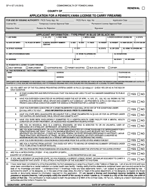 Pennsylvania License to Carry Firearms Application