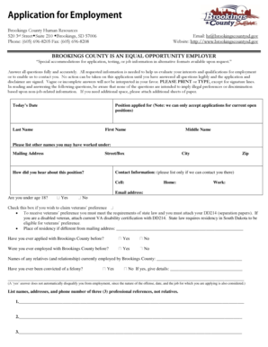 Application for Employment - Brookings County, South Dakota - brookingscountysd