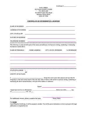 Certificate of Ownership of a Business