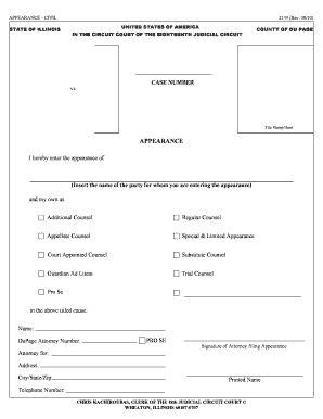 Illinois Civil Appearance Form 2139
