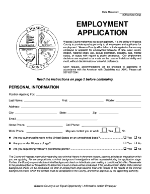 Waseca County Employment Application Form