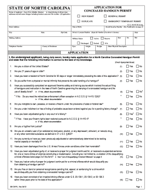 North Carolina Concealed Handgun Permit Application