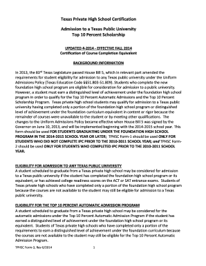 Texas Private High School Certification Form