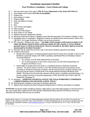 Texas Career School Enrollment Agreement Checklist