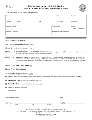 Illinois School Dental Examination Form
