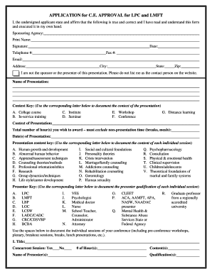 Application for CE Approval for LPC and LMFT