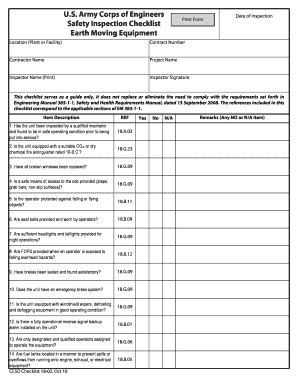 Safety Inspection Checklist for Earth Moving Equipment