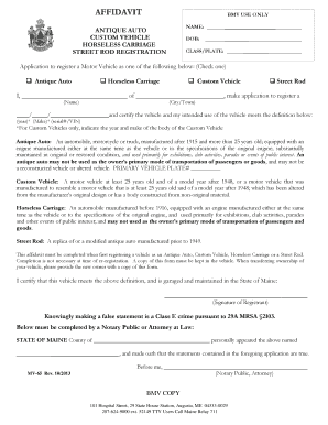 Maine Antique Auto Registration Affidavit