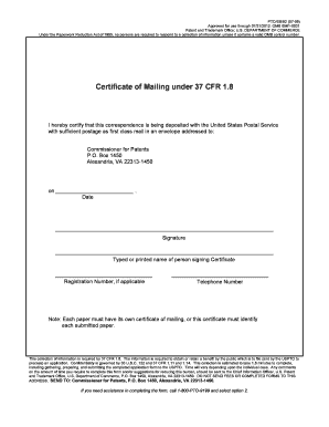 Certificate of Mailing for USPTO