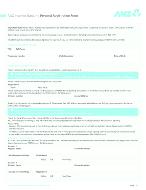 ANZ Internet Banking Personal Registration Form