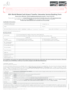 BEA World MasterCard Airport Transfer Limousine Service Booking Form