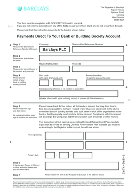 Barclays Dividend Payment Instruction Form