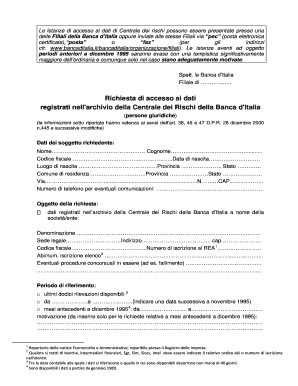 Richiesta di accesso ai dati registrati nell'archivio della Centrale dei Rischi