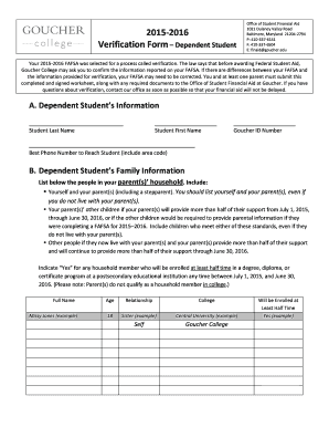 Verification Form – Dependent Student