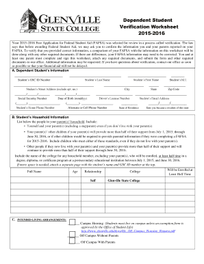 Dependent Student Verification Worksheet