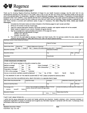 Regence BlueCross BlueShield of Oregon Reimbursement Form