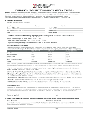 2016 Financial Statement Form for International Students