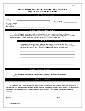 Arrest/Conviction Report and Certification Form