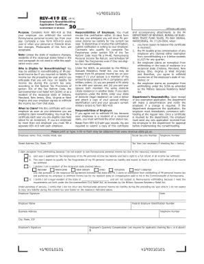 Pennsylvania Employee Nonwithholding Application Certificate