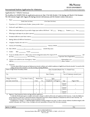 McNeese State University International Student Application