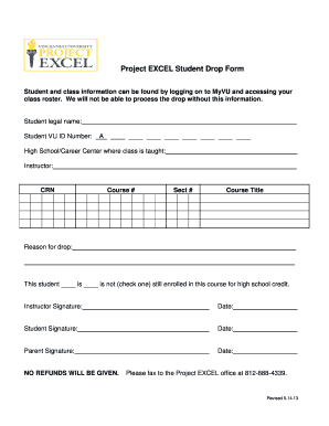 Project EXCEL Student Drop Form - Vincennes University - vinu