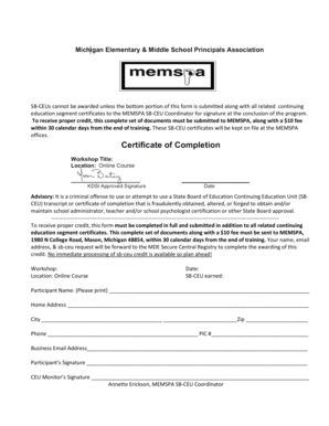 Michigan SB-CEU Submission Form