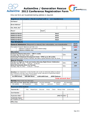 AutismOne Conference Registration Form