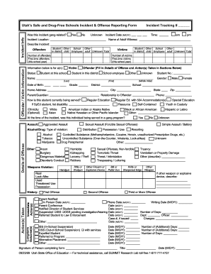 Utah Safe and Drug-Free Schools Incident Report Form