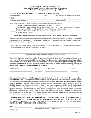 Utah Fee Waiver Application for Grades 7-12