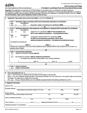 EPA Lead-Based Paint Activities and Renovations Certification Application