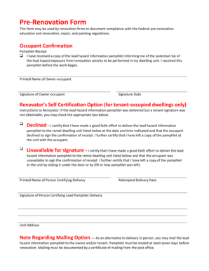Pre-Renovation Lead Hazard Confirmation Form