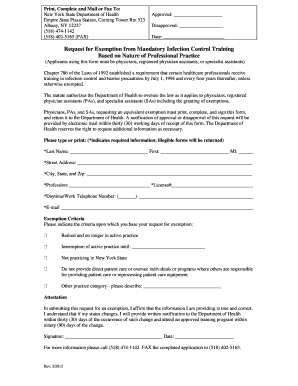 New York Infection Control Training Exemption Request