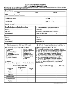 Early Intervention Core Evaluation Summary Form