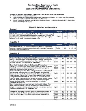 New York Hepatitis A, B & C Educational Materials Order Form