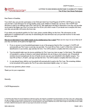 CACFP Tier I Income Eligibility Form