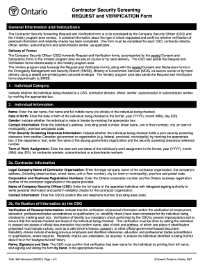 Contractor Security Screening Request and Verification Form