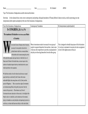 Declaration of Independence Translation Worksheet