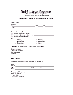 Memorial/Honorary Donation Form