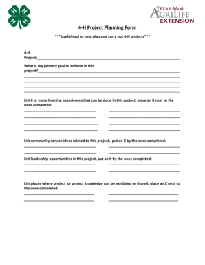 4-H Project Planning Form fill-able