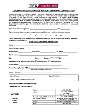 Automatic Checking/Savings Account Deduction Authorization