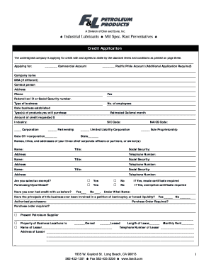 Credit Application for Industrial Lubricants