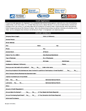 Credit Application for M.O. Dion & Sons and Related Entities