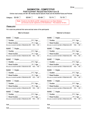 Badminton Competitive Registration Form
