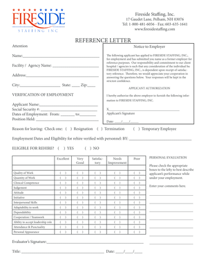 Employment Reference Letter - Fireside Staffing